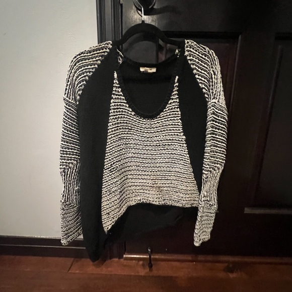 HELMUT LANG ASYMMETRICAL LONG SLEEVE SWEATER, SIZE SMALL , BLACK/WHITE - Picture 2 of 12